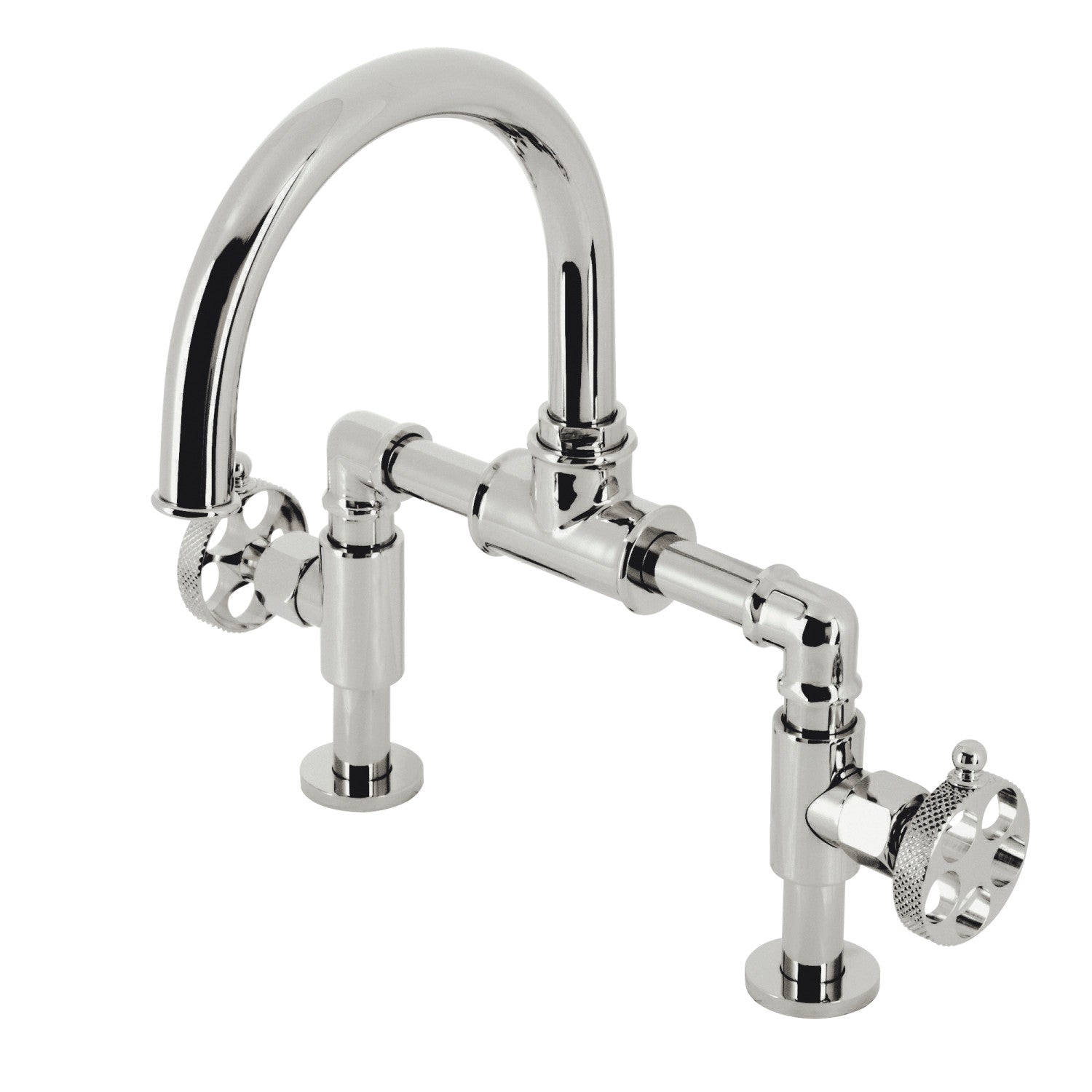 Kingston Sona KS2176RKX - Webb Two-Handle 2-Hole Deck Mount Bridge Bathroom Faucet with Knurled Handle and Push Pop-Up Drain, Polished Nickel — image 1